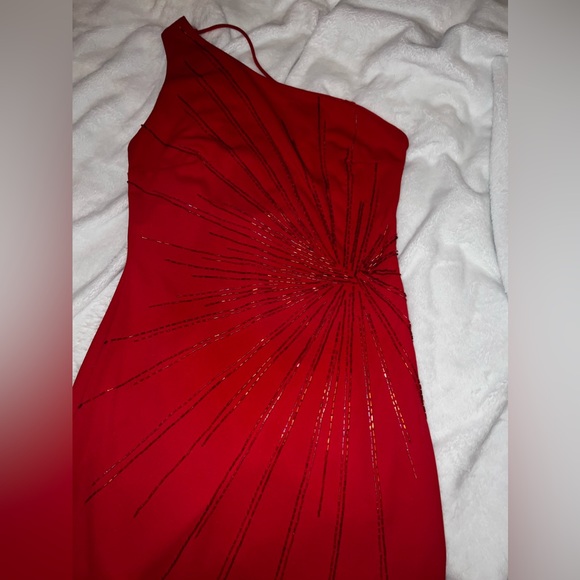 Niki Lavis One Shoulder Red Beaded Gown - Picture 5 of 14